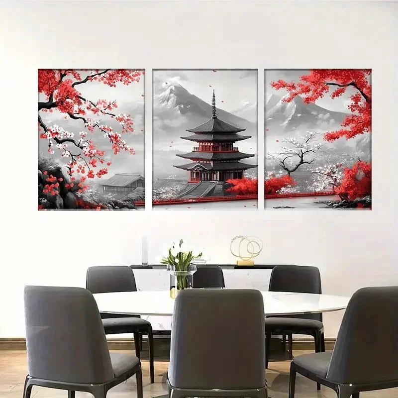 3pcs Asian Theme Modern Ink Print Metal Print Ready to Hang Art