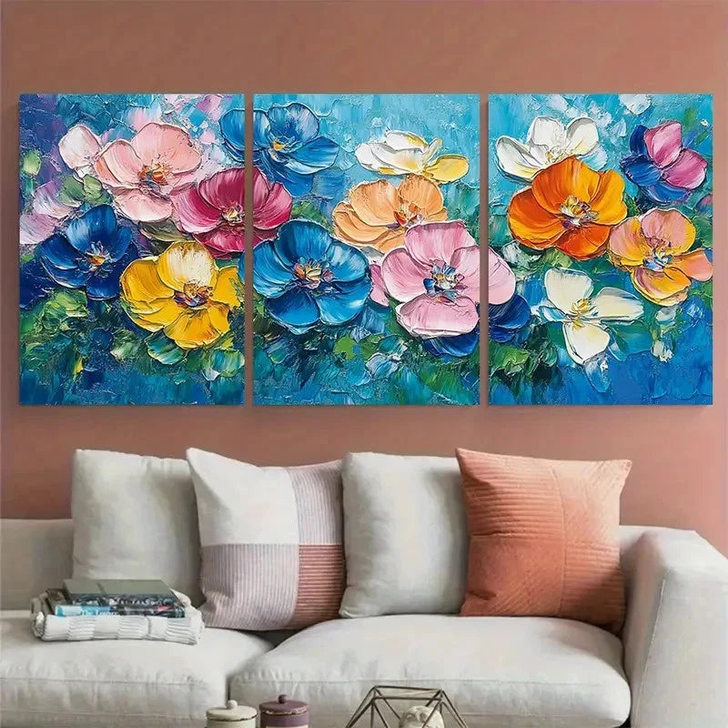 3pcs Modern Abstract Floral Impasto Textured Wall Art Set Canvas Framed 50x70cm - High Quality Print 100% Australian Made Wall Canvas Ready to Hang
