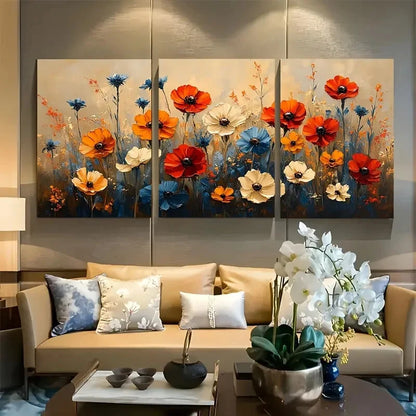 3pcs Rustic Wildflower Meadow Floral Metal Print Ready to Hang Art