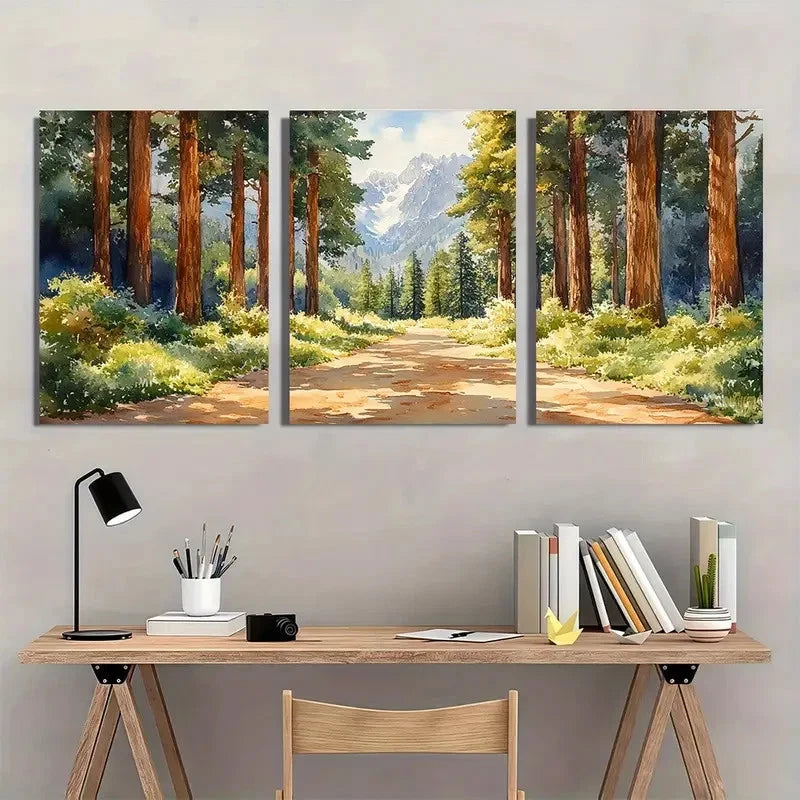 3pcs Sequoia National Park Watercolor Perfect Wall Art Set Canvas Framed 40x60cm - High Quality Print 100% Australian Made Wall Canvas Ready to Hang