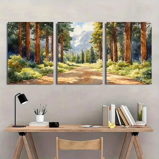 3pcs Sequoia National Park Watercolor Perfect Wall Art Set Canvas Framed 40x60cm - High Quality Print 100% Australian Made Wall Canvas Ready to Hang