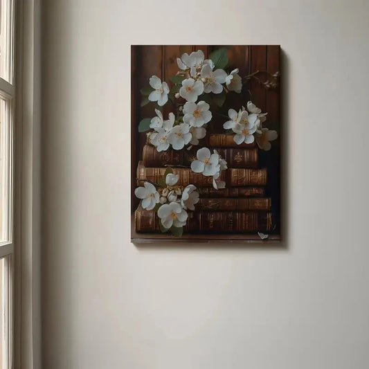 Beautiful Wildflower & Botanical Book Stack Painting 40x60cm Metal Print Ready to Hang
