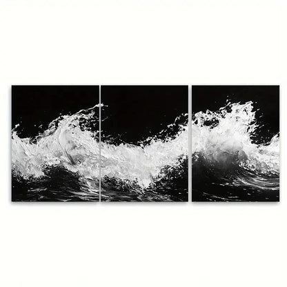 3pcs Black and White Ocean Beach Abstract Design Wall Art Set Canvas Framed 40x60cm - High Quality Print 100% Australian Made Wall Canvas Ready to Hang