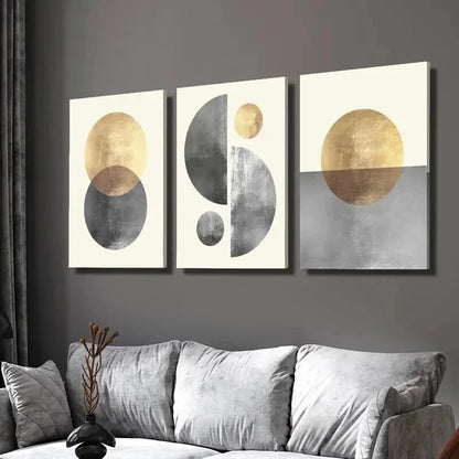 3pcs Gold and Grey Sphere Pattern Decoration Wall Art Set Canvas Framed 40x60cm - High Quality Print 100% Australian Made Wall Canvas Ready to Hang