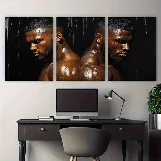 3pcs Black Men Body Muscular Bodies Illustration Metal Print Ready to Hang Art