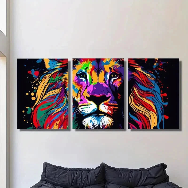 3pcs colored lion face, colored mane Metal Print Ready to Hang Art