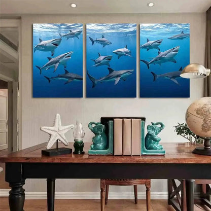 3pcs Shark Ocean Scene Marine Life Metal Print Ready to Hang Art