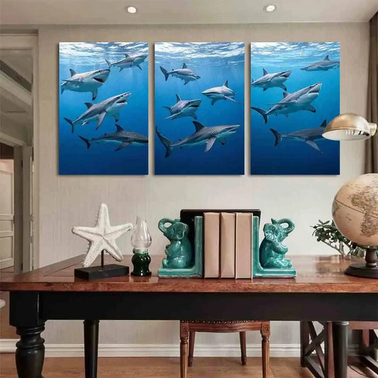 3pcs Shark Ocean Scene Marine Life Metal Print Ready to Hang Art