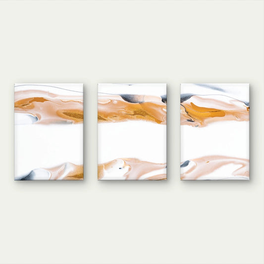 3pcs Minimalist Gold, White, and Black Fluid Art Wall Art Set Canvas Framed 40x60cm - High Quality Print 100% Australian Made Wall Canvas Ready to Hang