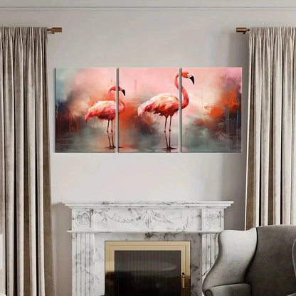 3pcs Artistic Flamingo Decor Abstract Painting Metal Print Ready to Hang Art