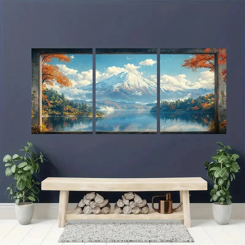 3pcs Mount Fuji Snowfall & Autumn Reflections Metal Print Ready to Hang Art