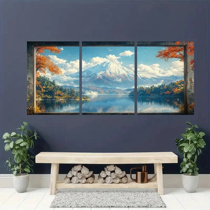3pcs Mount Fuji Snowfall & Autumn Reflections Metal Print Ready to Hang Art