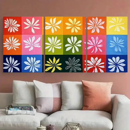 3pcs Abstract Floral Designs in Pink Blue Green Wall Art Set Canvas Framed 50x70cm - High Quality Print 100% Australian Made Wall Canvas Ready to Hang