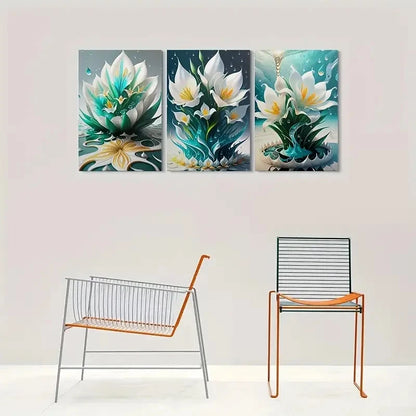 3pcs Fantasy Lily Abstract Floral Metal Print Ready to Hang Art