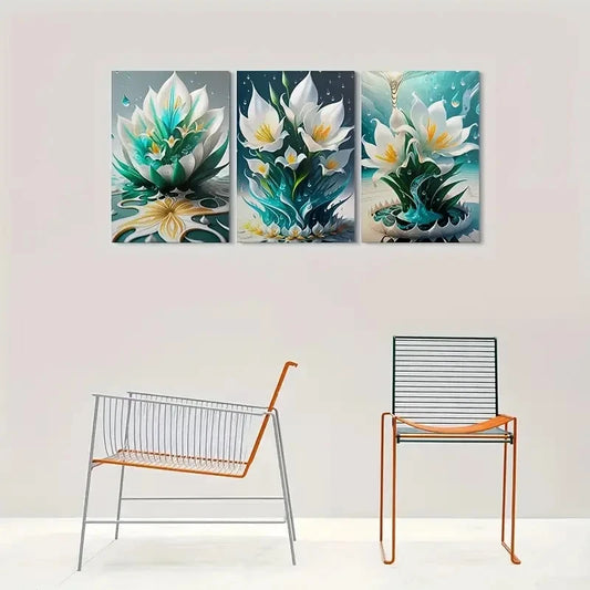 3pcs Fantasy Lily Abstract Floral Metal Print Ready to Hang Art
