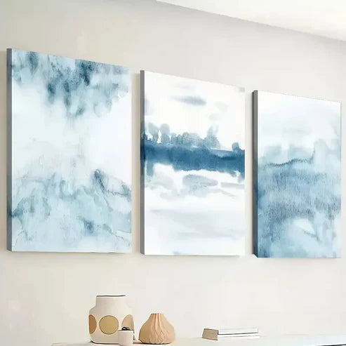 3pcs Featuring a Minimalist Blue-Themed Abstract Wall Art Canvas Unframed - High Quality Print 100% Australian Made Wall Canvas