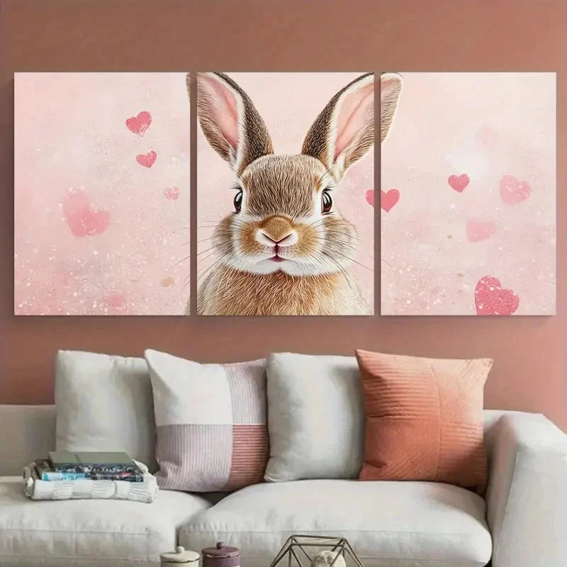 3pcs Self Love Retro Bunny Pink Illustration Metal Print Ready to Hang Art