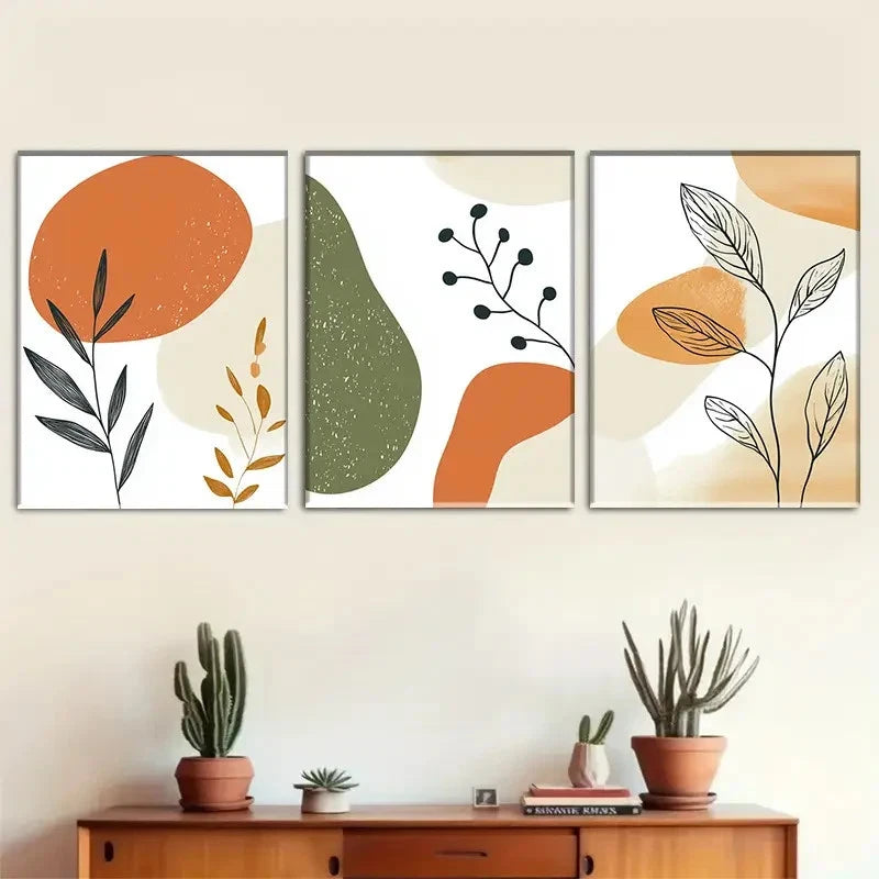 3pcs Geometric and Plant Art Set Print Metal Print Ready to Hang Art