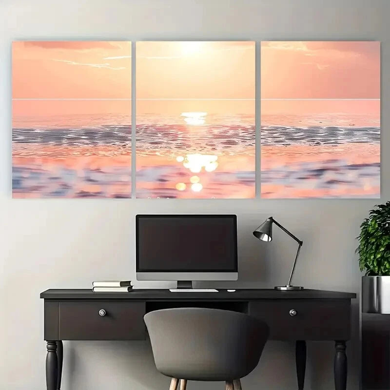 3pcs Scenic Sunset over the Ocean Metal Print Ready to Hang Art