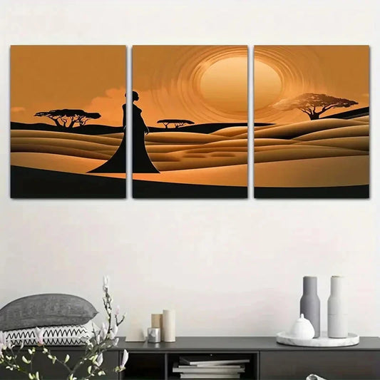 3pcs Vibrant Orange & Black Design Painting Metal Print Ready to Hang Art