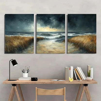 3pcs Abstract Stormy Skies & Ocean Waves Metal Print Ready to Hang Art