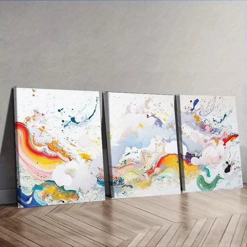 3pcs Colorful Paint Splash Canvas Abstract Wall Art Canvas Unframed - High Quality Print 100% Australian Made Wall Canvas