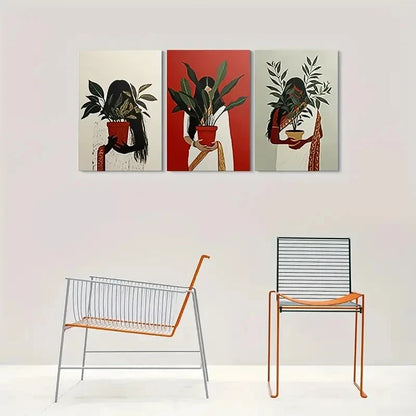 3pcs Minimalist Plant Silhouette Metal Print Ready to Hang Art