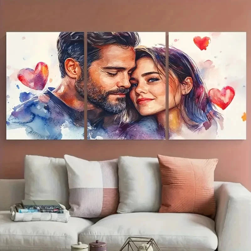 3pcs Valentines Day Couple Illustration Wall Art Set Canvas Framed 40x60cm - High Quality Print 100% Australian Made Wall Canvas Ready to Hang