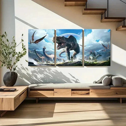 3pcs Tyrannosaurus Rex Prehistoric Creatures Wall Art Set Canvas Framed 40x60cm - High Quality Print 100% Australian Made Wall Canvas Ready to Hang