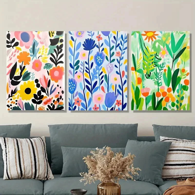 3pcs Spring flowers, colorful spring floral Metal Print Ready to Hang Art