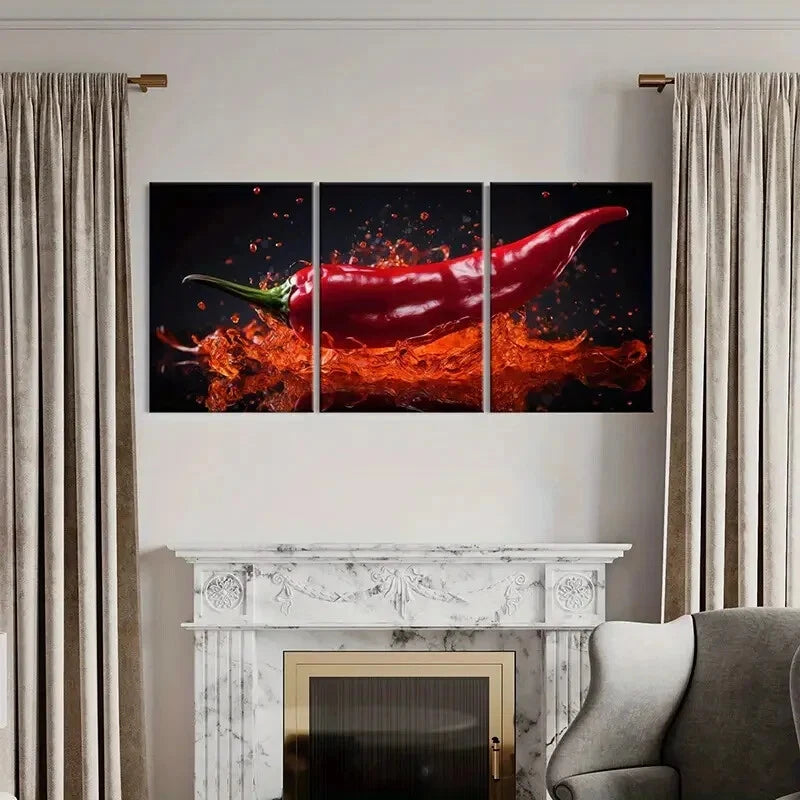 3pcs Red Chili Pepper Culinary Arts Poster Metal Print Ready to Hang Art