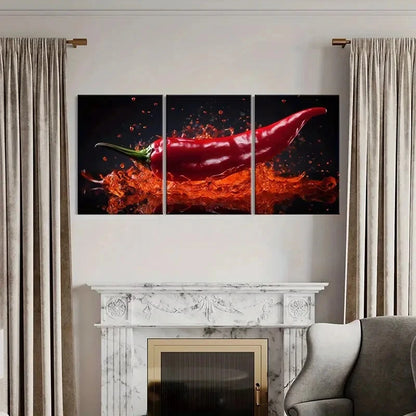 3pcs Red Chili Pepper Culinary Arts Poster Metal Print Ready to Hang Art