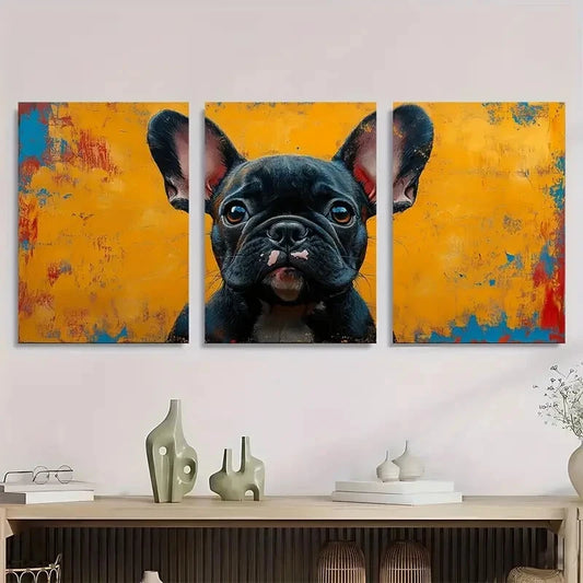 3pcs Less French Bulldog Cute Dog Painting Metal Print Ready to Hang Art