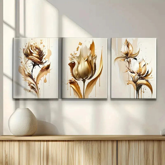 3pcs Abstract Rose Concept Illustration Metal Print Ready to Hang Art