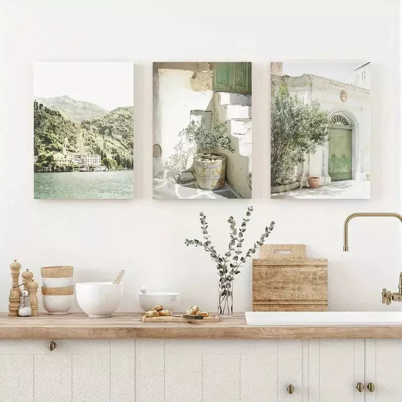 3pcs Minimalist Italian Cityscape Wall Art Set Canvas Framed 50x70cm - High Quality Print 100% Australian Made Wall Canvas Ready to Hang