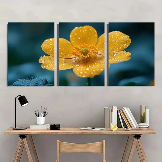 3pcs Buttercup Flower Gardener Nature Perfect Wall Art Set Canvas Framed 40x60cm - High Quality Print 100% Australian Made Wall Canvas Ready to Hang