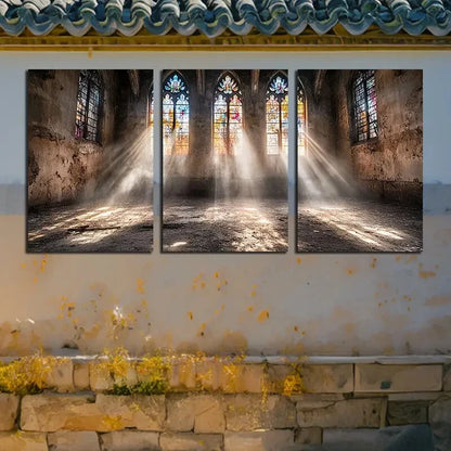 3pcs Abandoned house with Sunlit via Window Metal Print Ready to Hang Art