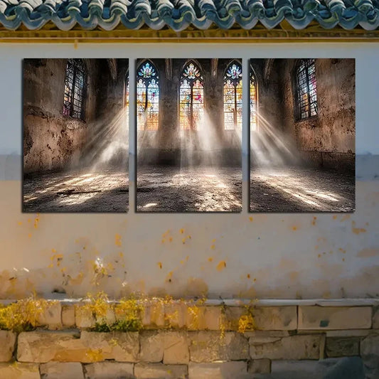 3pcs Abandoned house with Sunlit via Window Metal Print Ready to Hang Art