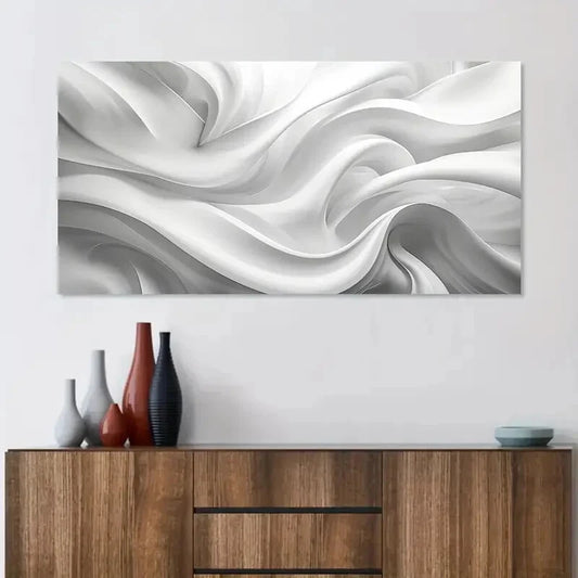 Abstract White Silk Design wall canvas office home room framed 120x60cm - Bella Home Decor