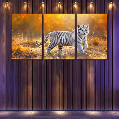 3pcs Charming White Tiger Cub Metal Print Ready to Hang Art