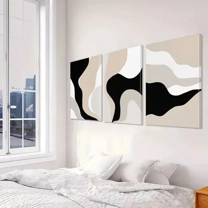 3pcs Modern Wall Art Set - Abstract Brown, Black & Beige Canvas Framed 60x90cm - High Quality Print 100% Australian Made Wall Canvas Ready to Hang