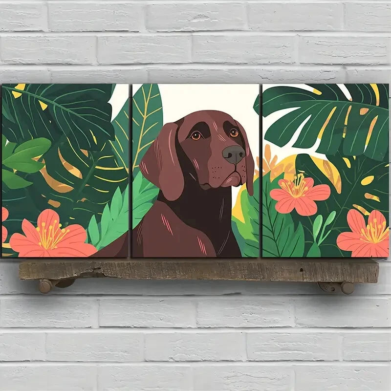3pcs Dog & Tropical Floral Design Metal Print Ready to Hang Art