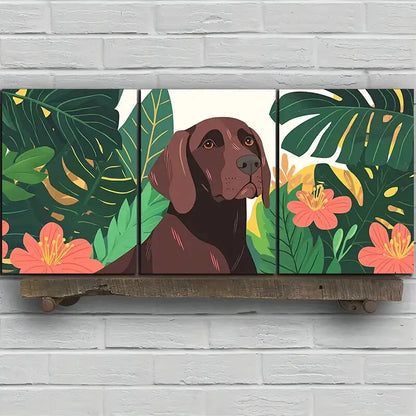 3pcs Dog & Tropical Floral Design Metal Print Ready to Hang Art