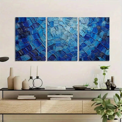 3pcs Hyper-Realistic Blue Mosaic Print Metal Print Ready to Hang Art