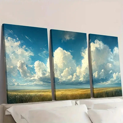 3pcs  Minimalist Cloudy Sky Landscape TY Wall Art Set Canvas Framed 40x60cm - High Quality Print 100% Australian Made Wall Canvas Ready to Hang