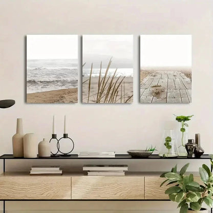 3pcs Pastel Ocean Wall Art Bohemian Paintings Metal Print Ready to Hang Art