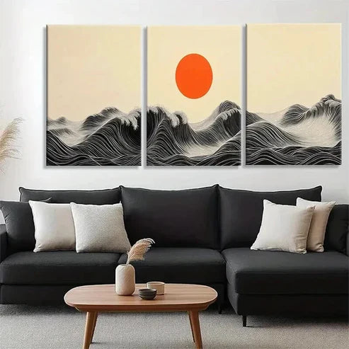 3pcs Black & White Ocean Waves Vibrant Perfect Wall Art Set Canvas Unframed - High Quality Print 100% Australian Made Wall Canvas