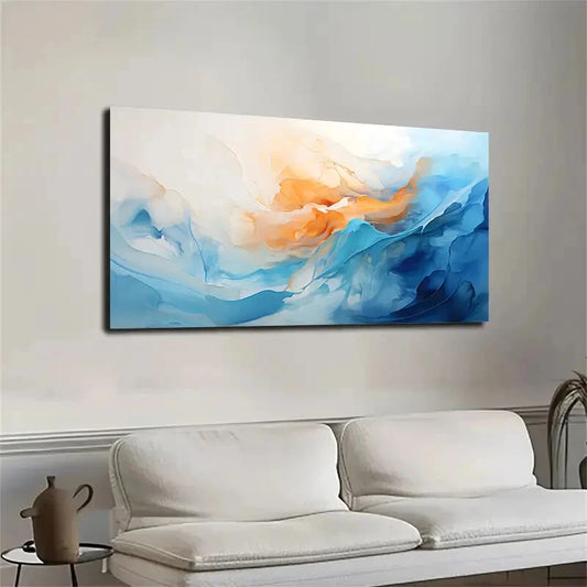 Vibrant Gold Ocean Wave wall canvas office home room framed 120x60cm - Bella Home Decor