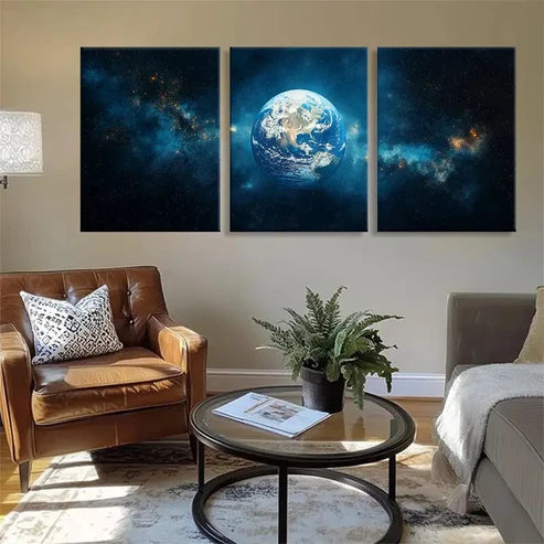 3pcs Stunning Cosmic View of the Earth Perfect Wall Art Canvas Unframed - High Quality Print 100% Australian Made Wall Canvas