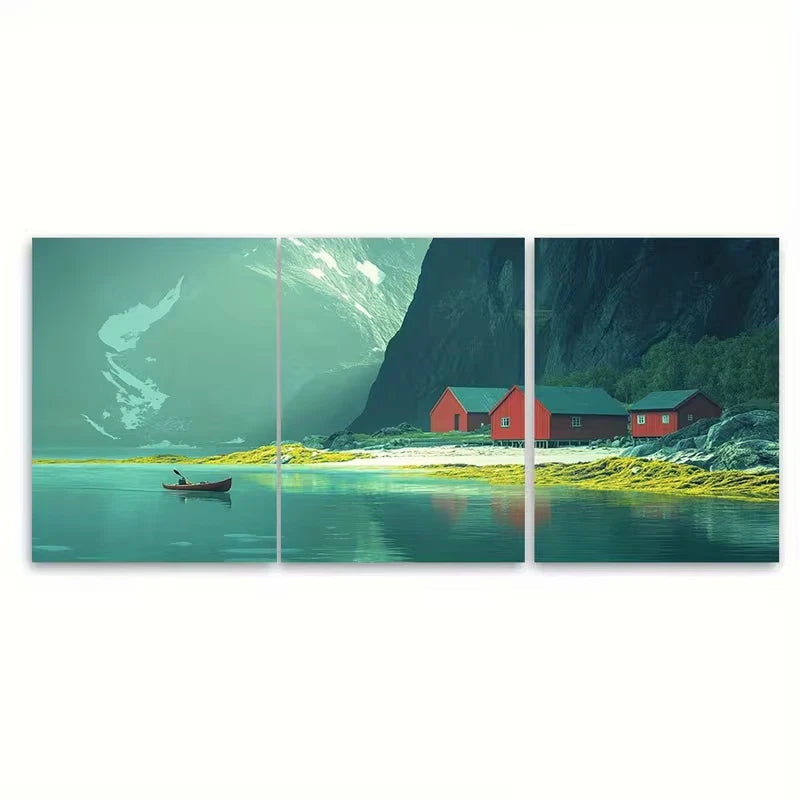 3pcs Summer Landscape of The Lofoten Islands Metal Print Ready to Hang Art
